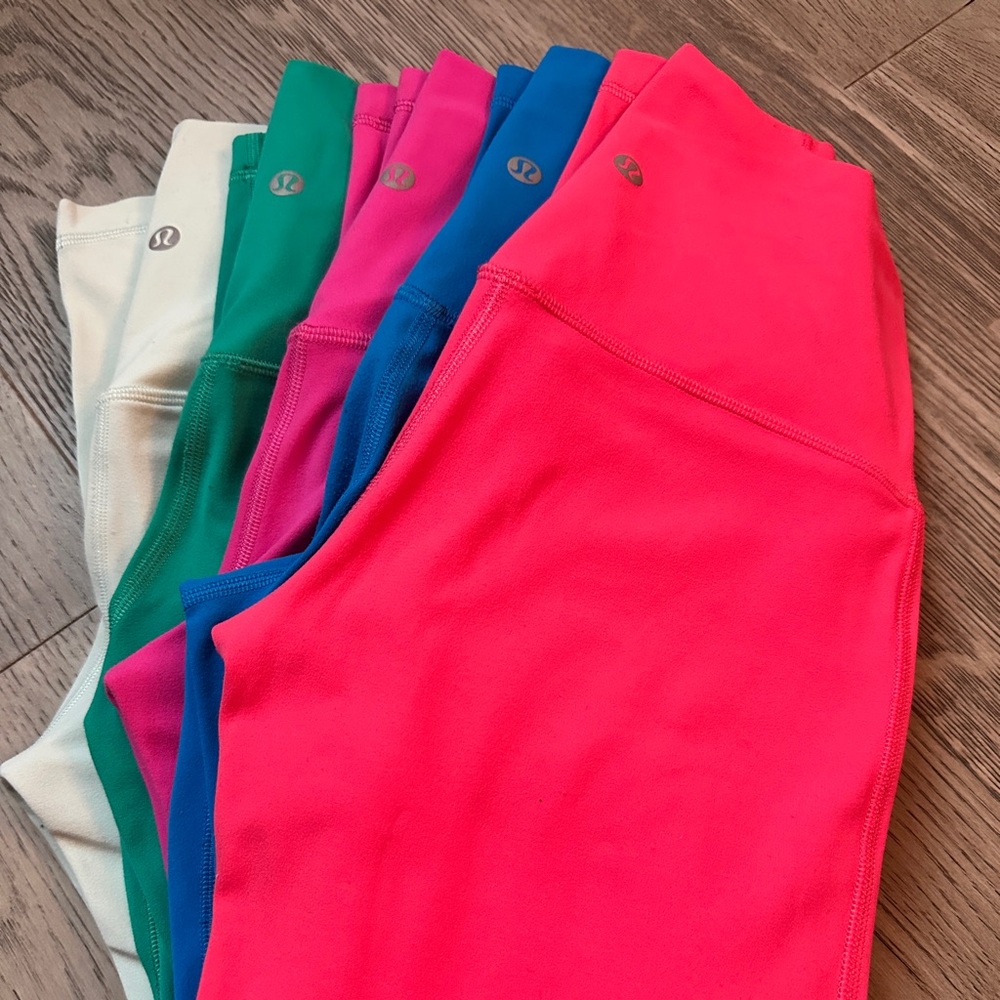 Five pairs of Lululemon Aligns high rise in 25”